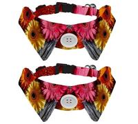 2 Pieces Gerbera Flower on a Wooden Background Small Dog Collar, Adjustable Cat Collar with Bowties, Cute Pet Bow Tie for Medium Dogs Cats Puppies