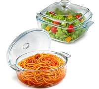 2 Pieces Glass Casserole Dish with Lid Baking Casserole Dish Covered Cookware Microwave Bowls with Handle for Kitchen Restaurant Home Party Cooking, Oven Safe (0.8L)