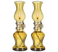 2 Pieces Glass Oil Lamp, Vintage Glass Clear Kerosene Lamp Indoor Decorative Hurricane Lamp Oil Lantern for Tabletop Decor and Emergency Lighting (Yellow)