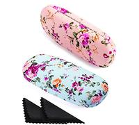 2 Pieces Glasses Case Hard Shell Eyeglass Case for Women Flower Fabrics Floral Retro Portable Eye Glass Case Box for Glasses (Pink, Blue)