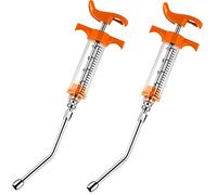 2 Pieces Goats Syringe with 2 Drench Nozzle Adjustable Dosage Reusable Drench Syringe for Sheep Goat (Orange,20 ML)