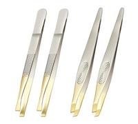 2 Pieces Golden Tweezer Tools, Professional Tweezers Set, Pointed Tweezers, Eyebrow Tweezers, Stainless Steel Tweezers, Blackhead Remover Tweezers, Multifunctional Tweezers