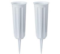 2 Pieces Grave Vases with Spikes, Plastic Flower Holder for Cemetery, Flower Vase Grave Decorations for Cemetery Headstone Graveside (Grey 2PCS)