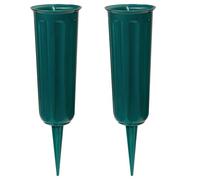 2 pieces Grave Vases with Spikes, Plastic Flower Holder for Cemetery, Flower Vase Grave Decorations for Cemetery Headstone Graveside (Green 2PCS)