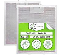 2 Pieces Grease Cooker Hood Filter in Aluminium 265x359x9 mm with Original Code 00703451 703451 10035302 for Bosch for Siemens for Balay - Warranty 5 Years - ONIX TECH