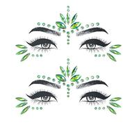 2 pieces green gemstone crystal face tattoo, glitter stones face kit can be on your face all night for many occasions, they are the perfect gift for children and adults.