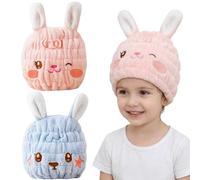 2 Pieces Hair Towel Wrap for Kids Super Absorbent Microfibre Hair Towel Wrap Cute Hair Drying Cap Soft Kids Hair Drying Turban Wrap Quick Dry Head Towel Cap for Bath Spa Makeup (Rabbit Ear B)