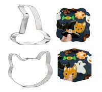 2-Pieces Halloween Cookie Cutter in Cat and Hat Shapes, Stainless Steel Cake Biscuit Moulds, Halloween Party Favors, DIY Baking Gifts