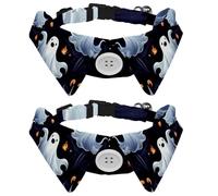 2 Pieces Halloween Ghost Cat Collar with Bowties, Adjustable Dog Collar, Cute Pet Bow Tie for Small Medium Dogs Cats Puppies