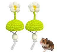 2 Pieces Hamster Clothes Knitted Hats for Small Animals Mini Hat with Adjustable Strap Pet Apparel for Hamsters Dutch Pigs, Green Flower
