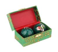 2 Pieces Hand Massage Balls with Storage Box, Chinese Baoding Exercise Balls for Finger Wrist Flexibility, Stress Relief, Compact Relaxation for Kids Seniors- Gossip Green