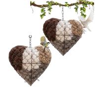 2 Pieces Handmade Fiber Bird Nesting Heart, Birds Nests Material Holder, Hummingbird Nest Boxes for Outside, Nester Houses Design, Dual-Season Outdoor Bird Shelter for Garden, Yard & Bird Lover