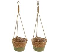 2 Pieces Hanging Plant Basket, Rattan Woven Garden Flower Planter, Storage Bin Organizer, for Potted Flower Indoor Outdoor Garden Yard Porch Balcony