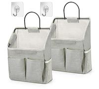2 Pieces Hanging Storage Organisers, Waterproof Wall Hanging Bags, Foldable Linen Fabric Basket with Pockets for Children's Room, Bathroom, Bedroom, Office, Motorhome (Grey)