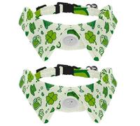 2 Pieces Happy St Patrick Lucky Green Clover Adjustable Bow Tie Dog Collar, Cute Dog Tuxedo Collar, Formal Pet Cats Necktie for Puppy Cat Wedding Grooming, Birthday Gift