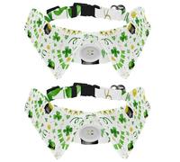 2 Pieces Happy St Patrick Lucky Green Clover Bowtie Dog Collar, Girl Boy Dog Collars with Bow Tie, Pet Bowties for Small Medium Puppies Kitterns Rabbits