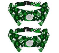 2 Pieces Happy St Patrick Lucky Green Clover Bowtie Dog Collar, Girl Boy Dog Collars with Bow Tie, Pet Cat Bowties for Small Medium Puppies Kitterns Rabbits
