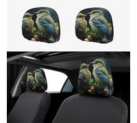 2 Pieces Headrest Covers for Cars Elastic Green Bird Headrest Protectors SUV Headrest Protector Funny Universal Car Interior Accessories
