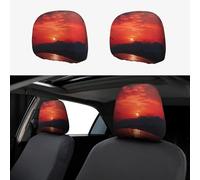 2 Pieces Headrest Covers for Cars Stretch Headrest Protector Burning Red Sunset SUV Headrest Protector Funny Universal Cover for Interior of the