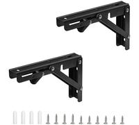 2 Pieces Heavy Duty Metal Folding Shelf Brackets - Triangular Right Angle Fixed Support for Home, Kitchen, Office, and Walls (Black, 8 Inch)