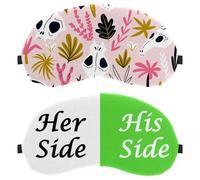 2 Pieces Her Side and His Side White Green Sleep Mask, Completely Block Out Light Eye Mask for Side Sleeper, Zero Eye Pressure Night Blindfold, Adjustable Eye Shade Cover