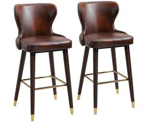 2 Pieces Home Luxury Bar Chair Stool, PU Leather European Style, Brown