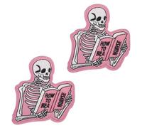 2 Pieces How To Be A Nurse Reading Embroidery Badge Patch Hook & Loop Nylon Tactical Patch Graphic Funny Pink Skeleton Costume Accessories for Jacket Vest Clothing Hat Backpacks Jean