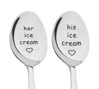 2 Pieces Ice Cream Engraved Spoons His & Hers Couple Gift Idea Anniversary Wedding Valentines Wife Husband Boyfriend Girlfriend Engagement Stainless Steel Coffee Tea Dessert Silverware