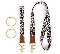 2 Pieces ID Lanyard, Keychain Lanyard Neck Lanyard Breakaway Lanyard and Wristlet Keychain Holder with 2 Keyrings for Car Keys ID Badges Card Holder Wallet Office Name Badge Leopard