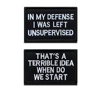 2 Pieces in My Defense I was Left Unsupervised &That's a Terrible Idea When Do We Start Tactical Funny Biker Patch Hook & Looped for Tactical Clothes Backpack Uniform Vest Jacket Jeans