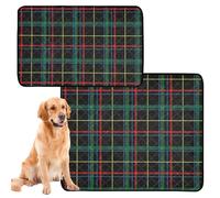 2 Pieces Indoor Dog Food Mat Washable Non-Slip Car Seat Mat 61 x 91.4 cm + 91.4 x 106.7 cm Buffalo Check Scottish Check