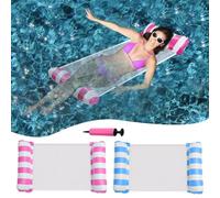 2 Pieces Inflatable Pools Float Chair Heavy Duty Chair Floats For Adults Foldable Floating Hammock Water Hammock With A Manual Air Pump And Cooling Net Lake Beach Seat