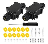 2 Pieces IP68 Waterproof Junction Box, 2 Way Outdoor Cable Connector Waterproof Electrical Connector Black Outdoor Junction Box for 5-15mm Diameter Cable