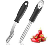 2 Pieces Jalapeno Pepper Corer Zucchini Cucumber Corer Core Deseeder Stainless Steel Chili Corer Remover with Serrated Slice and Rubber Handle Seed Remover or Slice Off Vegetables Tops for Kitchen