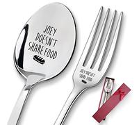 2 Pieces Joey Doesn't Share Food - Engraved Stainless Spoon Fork Set, Kitchen Restaurant Long Handle Dinner Spoop and Fork for Women, Men, Friends, Sister Birthday Christmas Gifts