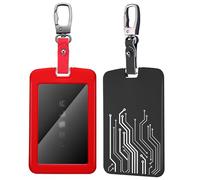 2 Pieces Key Card Holder Compatible with Tesla, Key Card Holder Case for Tesla Model 3 Y S X Cybertrunk, Silicone Key Fob Cover Shell, Black and Red