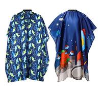 2 Pieces Kids Haircut Salon Cape Waterproof Hair Cutting Cape Children Hairdressing Apron Barber Gown Hair Cutting Shampoo Styling Capes for Kids Children (Dolphin and Rocket Pattern)