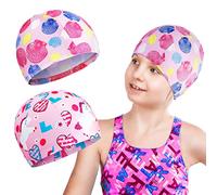 2 Pieces Kids Swim Caps Girls Swimming Hat Fabric Toddler Swim Caps Polyester Child's Swim Hats Long or Short Hair Pool Bathing Cap for Kids (Shell, Scales)