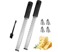 2 Pieces Kitchen Lemon Grater & Zester, Professional Zester Grater with Hang Hole, Sharp Kitchen Cheese Graters with Finger Guards and Brush, Long Handle Stainless Steel Grater for Fruit Vegetable