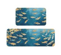 2 Pieces Kitchen Mats Non Slip Anti Fatigue Kitchen Rugs Set Waterproof Machine Washable Crystal Velvet Soft Comfortable Standing Floor Mats for Sink Counter Home Goldfish (40x60cm+40x120cm) J-1066