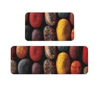 2 Pieces Kitchen Mats Non Slip Anti Fatigue Kitchen Rugs Waterproof Machine Washable Crystal Velvet Soft Comfortable Standing Floor Mats for Sink Counter Home Colored Stones (45x75cm+45x150cm) J-245