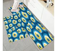 2 Pieces Kitchen Rug Sets, Non Slip Kitchen Mat,Evil Eye,Overlapping Evil Eye Figures Cultural Ethnicity Turkish P,Washable Modern Mats and Rugs for Hallway, Dining Room and Entryway, 45x70cm+45x120cm