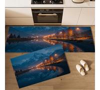 2 Pieces Kitchen Rug Sets, Non Slip Kitchen Mat, Snow-Capped Mountains Lakes Tranquil Mountains Waters,Washable Modern Mats And Rugs For Hallway, Dining Room And Entryway, 40*60Cm+40*120Cm