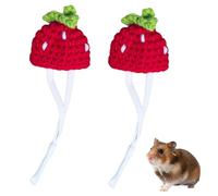 2 Pieces Knitted Hats for Small Animals Mini Small Animals Hat with Adjustable Strap Pet Apparel for Hamsters Dutch Pigs Snakes, Strawberry