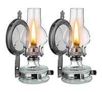 2 Pieces Large Kerosene Lamp Wall Mount Vintage Chamber Oil Lamps Hanging Hurricane Lamp Rustic Glass Clear Oil Lantern for Indoor Use Home Tabletop Decor Emergency Lighting, Dark Grey, 10.6 oz