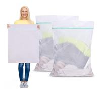 2 Pieces Laundry Bags for Washing Machine, 60 x 80 cm Polyester Mesh Laundry Bags, Easy to Clean, Reusable Large Capacity Washing Bag for Delicates for Sweater, Coat, Lingerie, Travel Organizer(White)