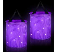 2 Pieces LED Light Halloween Trick or Treat Candy Bags Light up Goodie Trick or Treating Bags Kids Multipurpose Reusable Gift Bucket for Halloween Birthday Party Favor(Purple)