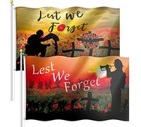 2 Pieces Lest We Forget Flag Poppy Remembrance Flag Remembrance Day Flag Polyester Sunday Poppy Flag Double Side Heavy Duty Flag for Heroes Moderating Remembrance