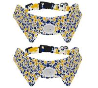 2 Pieces Little Flower Pattern Dog Collars with Bow Tie and Bells, Adjustable Cat Bow Ties Collar for Small Medium Boys and Girls Pets Puppies Kittens