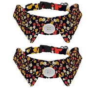 2 Pieces Little Flower Pattern Dog Collars with Bow Tie and Bells, Adjustable Cat Bow Ties Collar for Small Medium Boys and Girls Pets Puppies Kittens